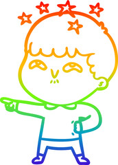 rainbow gradient line drawing cartoon amazed boy
