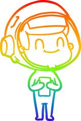 rainbow gradient line drawing happy cartoon astronaut man