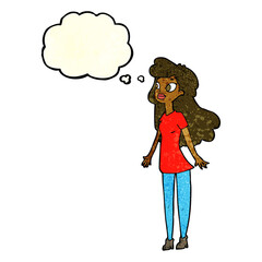 cartoon pretty girl with thought bubble
