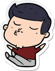 sticker of a cartoon model guy pouting