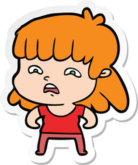 sticker of a cartoon worried woman