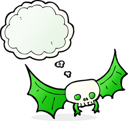 cartoon spooky skull bat with thought bubble