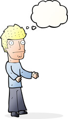 cartoon confused man with thought bubble