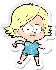 distressed sticker of a happy cartoon girl