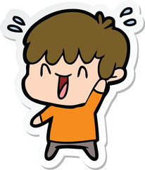 sticker of a cartoon laughing boy