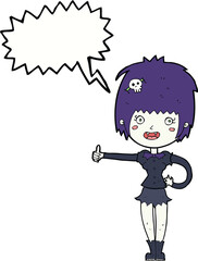 cartoon vampire girl giving thumbs up sign with speech bubble