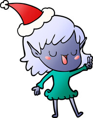 gradient cartoon of a elf girl wearing santa hat