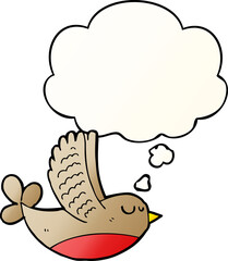 cartoon bird and thought bubble in smooth gradient style