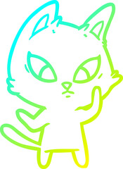 cold gradient line drawing confused cartoon cat