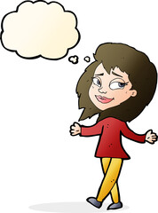 stress free woman cartoon with thought bubble