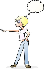 cartoon woman pointing with thought bubble