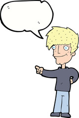 cartoon man pointing with speech bubble