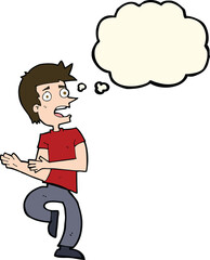 cartoon stressed out man with thought bubble