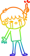 rainbow gradient line drawing cartoon boy crying