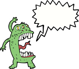 cartoon crazy monster with speech bubble