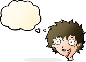 cartoon crazy excited woman with thought bubble
