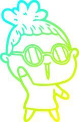 cold gradient line drawing cartoon woman wearing spectacles