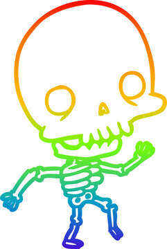 rainbow gradient line drawing cute dancing skeleton