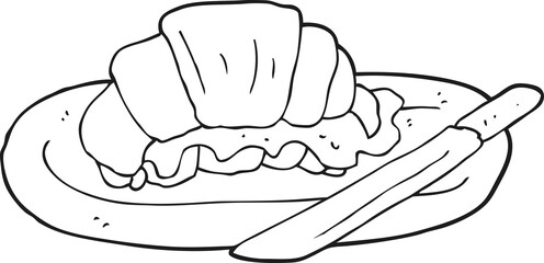 black and white cartoon croissant