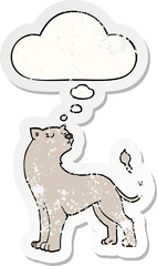 cartoon lioness and thought bubble as a distressed worn sticker
