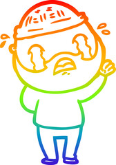 rainbow gradient line drawing cartoon bearded man crying