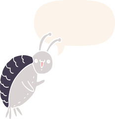 cartoon beetle and speech bubble in retro style