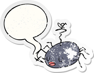 cartoon halloween spider and speech bubble distressed sticker