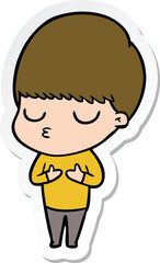 sticker of a cartoon calm boy