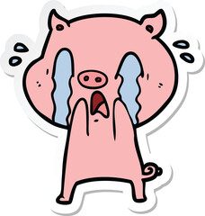 sticker of a crying pig cartoon