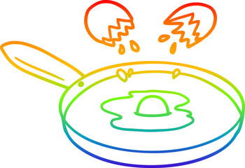 rainbow gradient line drawing cartoon pan frying egg