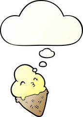 cartoon ice cream and thought bubble in smooth gradient style