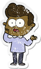 distressed sticker of a cartoon staring man