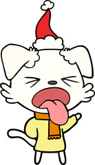 line drawing of a dog wearing scarf and pullover wearing santa hat