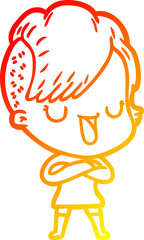 warm gradient line drawing cute cartoon girl with hipster haircut