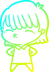 cold gradient line drawing cartoon woman