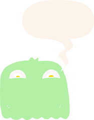 cartoon ghost and speech bubble in retro style