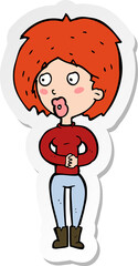 sticker of a cartoon surprised woman