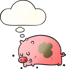 cute cartoon pig and thought bubble in smooth gradient style