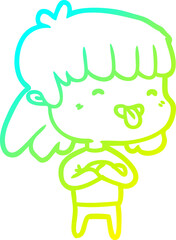 cold gradient line drawing girl sticking out tongue