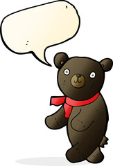 cute cartoon black teddy bear with speech bubble