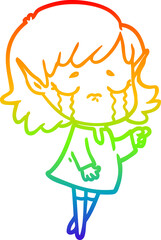 rainbow gradient line drawing cartoon crying elf girl