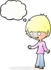 cartoon stressed out woman with thought bubble