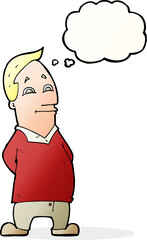 cartoon friendly man with thought bubble