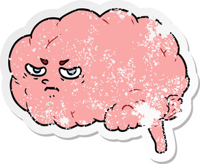 distressed sticker of a cartoon angry brain