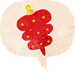 cartoon christmas decoration and speech bubble in retro textured style
