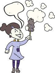 speech bubble cartoon zombie woman dusting