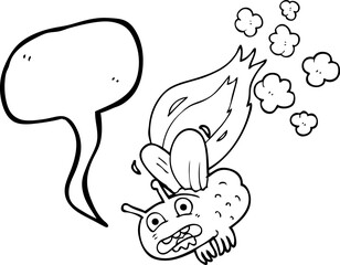 speech bubble cartoon fly crashing and burning