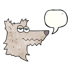 speech bubble textured cartoon wolf head