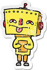 distressed sticker of a cartoon robot