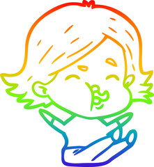 rainbow gradient line drawing cartoon girl pulling face